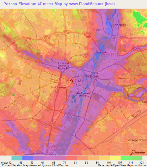 Poznan,Poland Elevation Map