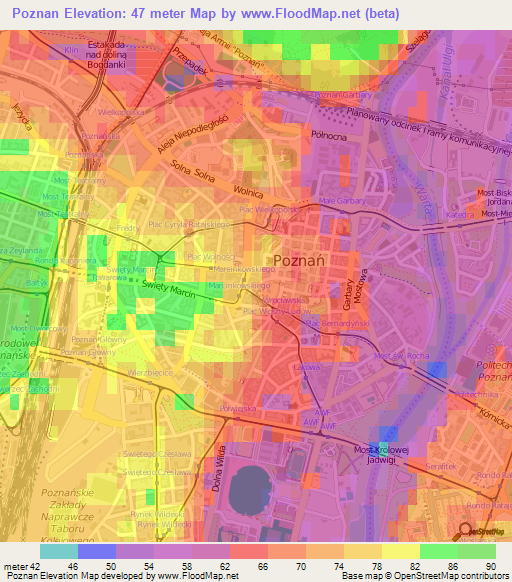 Poznan,Poland Elevation Map