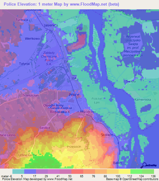 Police,Poland Elevation Map