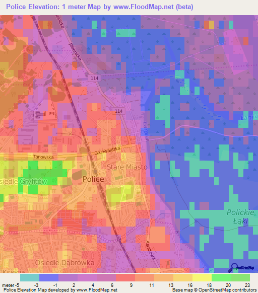 Police,Poland Elevation Map