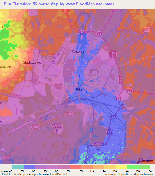 Pila,Poland Elevation Map