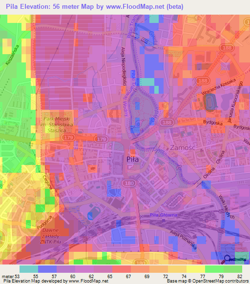 Pila,Poland Elevation Map