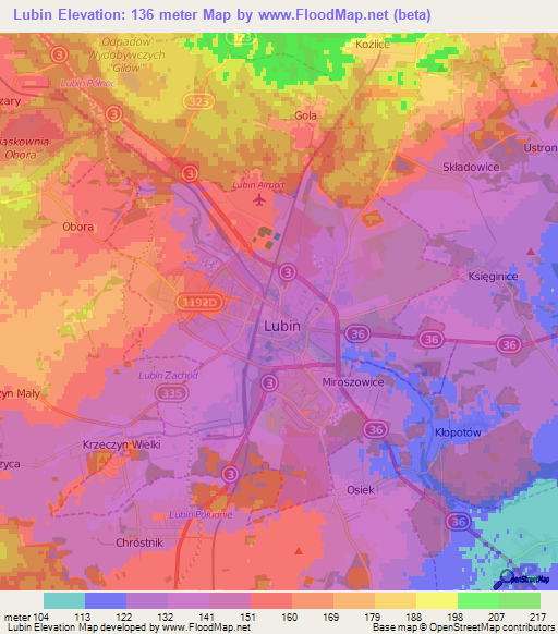 Lubin,Poland Elevation Map