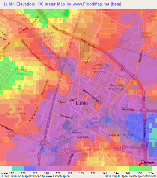 Lubin,Poland Elevation Map