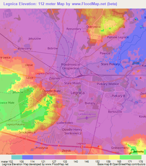 Legnica,Poland Elevation Map