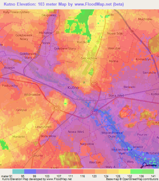 Kutno,Poland Elevation Map