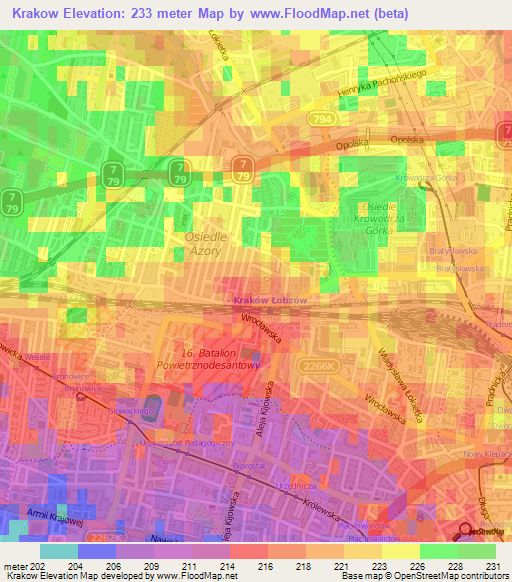 Krakow,Poland Elevation Map