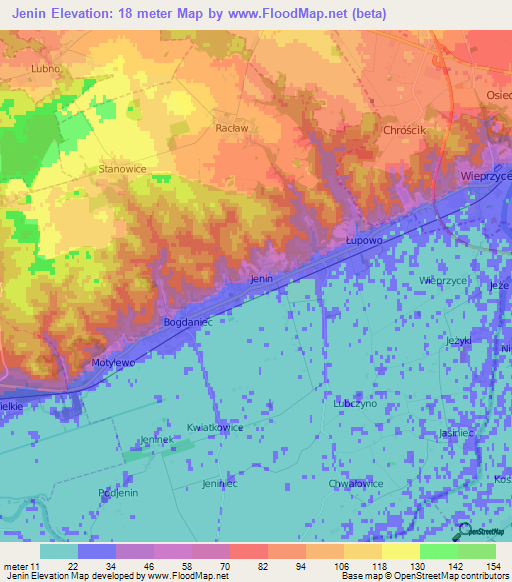 Jenin,Poland Elevation Map