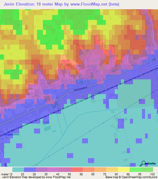 Jenin,Poland Elevation Map