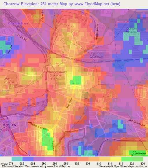 Chorzow,Poland Elevation Map