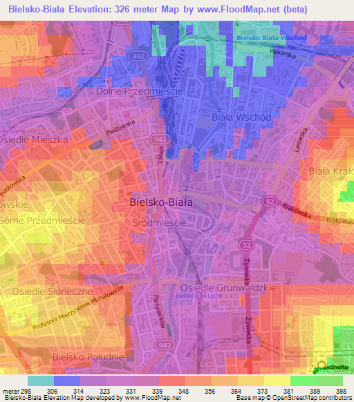 Bielsko-Biala,Poland Elevation Map