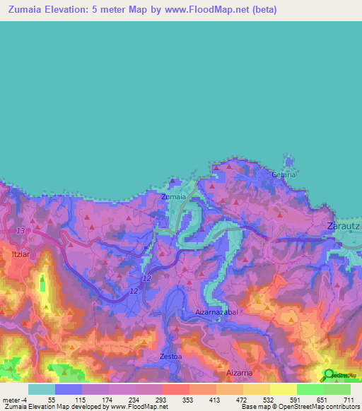 Zumaia,Spain Elevation Map