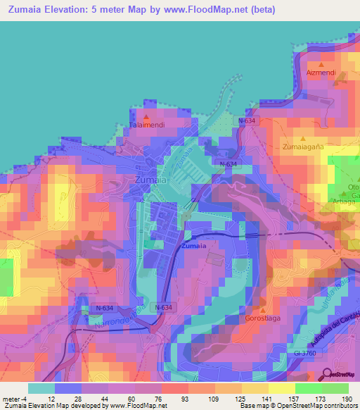 Zumaia,Spain Elevation Map