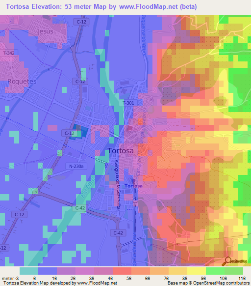 Tortosa,Spain Elevation Map