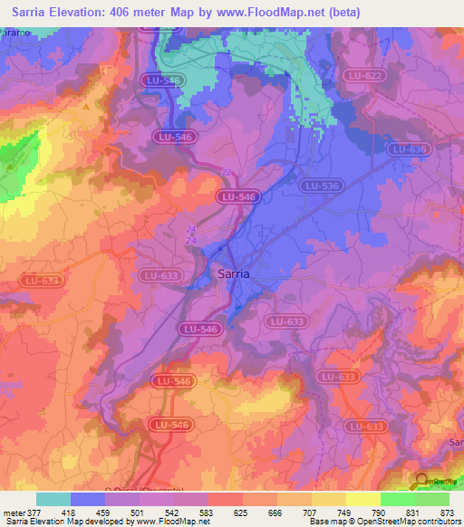 Sarria,Spain Elevation Map