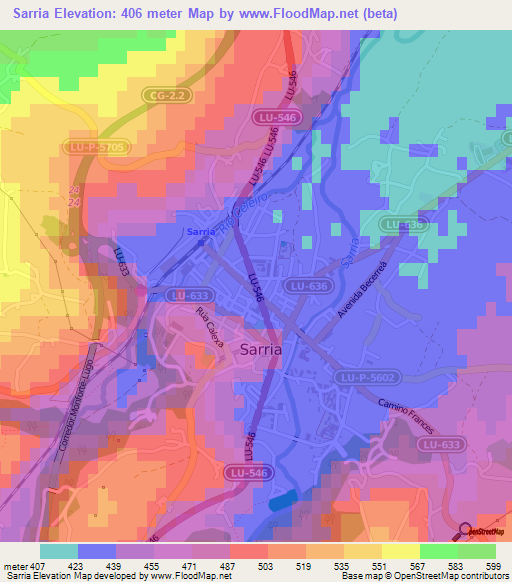 Sarria,Spain Elevation Map