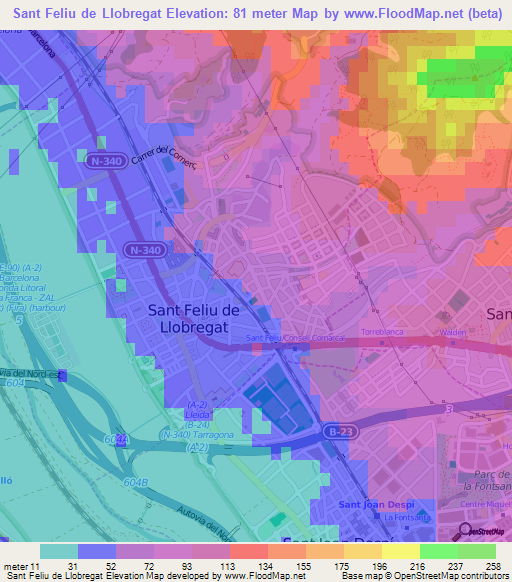 Sant Feliu de Llobregat,Spain Elevation Map