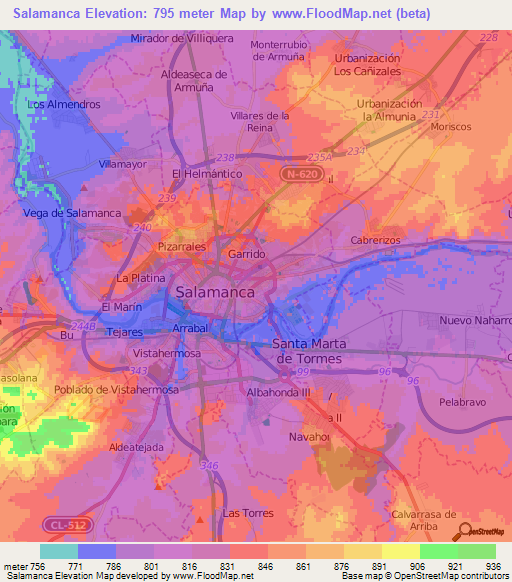 Salamanca,Spain Elevation Map