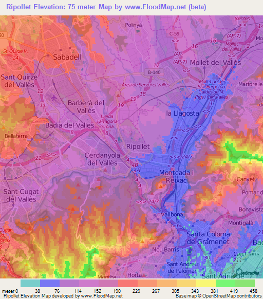 Ripollet,Spain Elevation Map