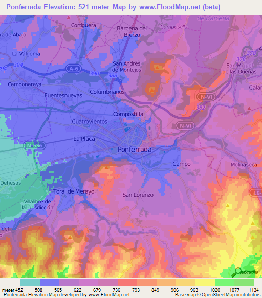 Ponferrada,Spain Elevation Map