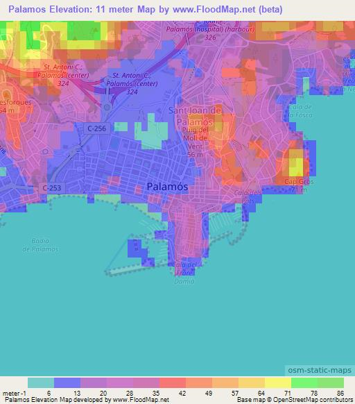 Elevation of Palamos,Spain Elevation Map, Topography, Contour