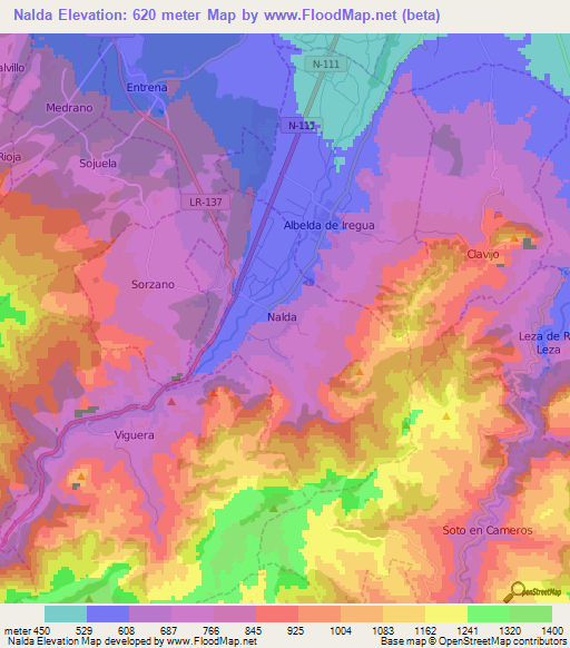 Nalda,Spain Elevation Map