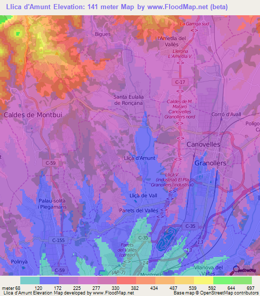 Llica d'Amunt,Spain Elevation Map