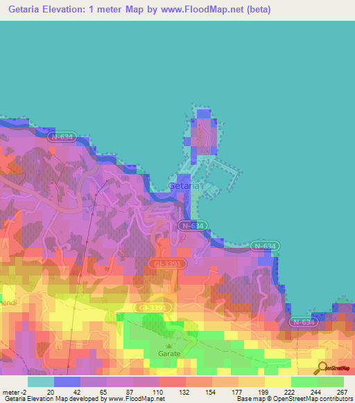 Getaria,Spain Elevation Map