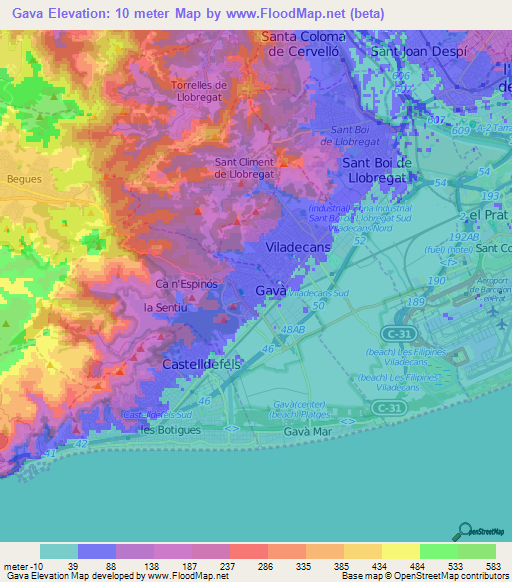 Gava,Spain Elevation Map