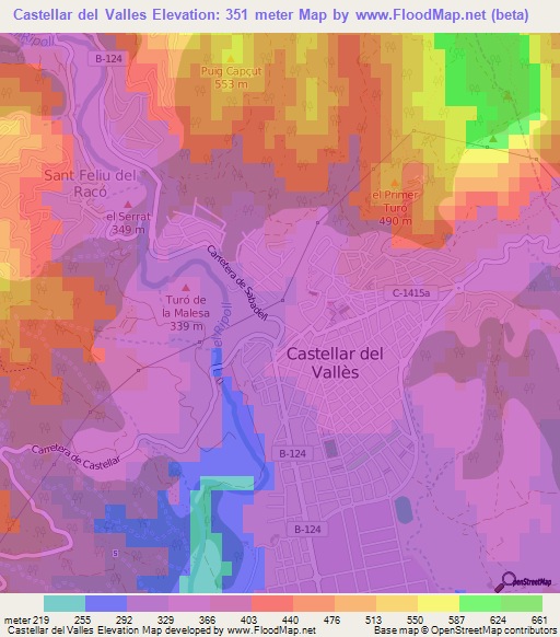 Castellar del Valles,Spain Elevation Map