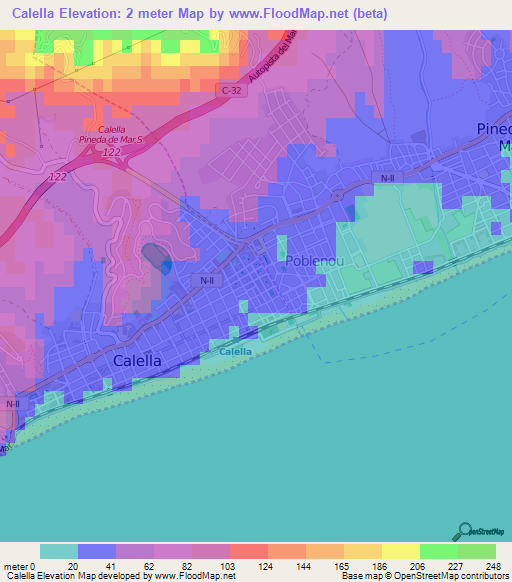 Calella,Spain Elevation Map