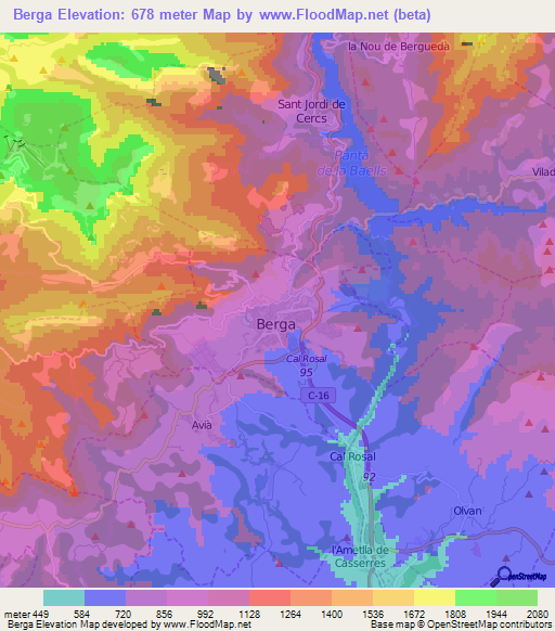 Berga,Spain Elevation Map