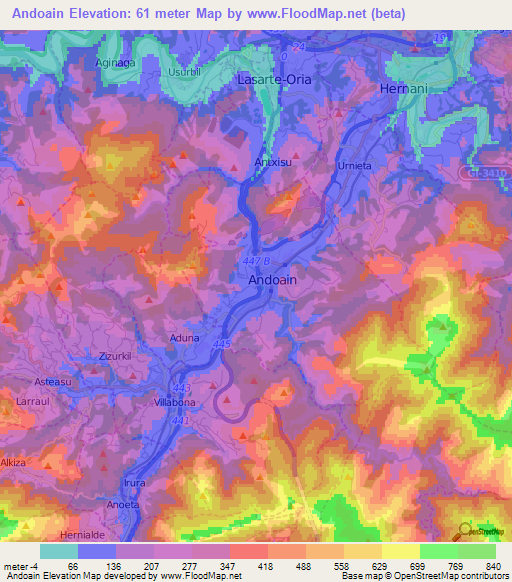 Andoain,Spain Elevation Map