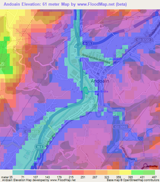 Andoain,Spain Elevation Map