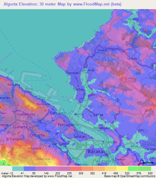 Elevation of Algorta,Spain Elevation Map, Topography, Contour