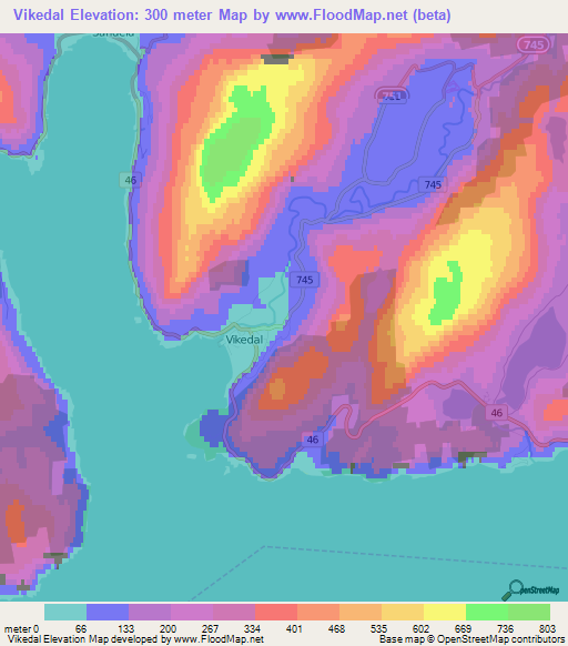 Vikedal,Norway Elevation Map