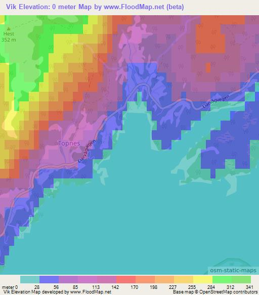 Elevation of Vik,Norway Elevation Map, Topography, Contour