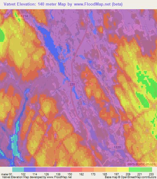 Vatvet,Norway Elevation Map