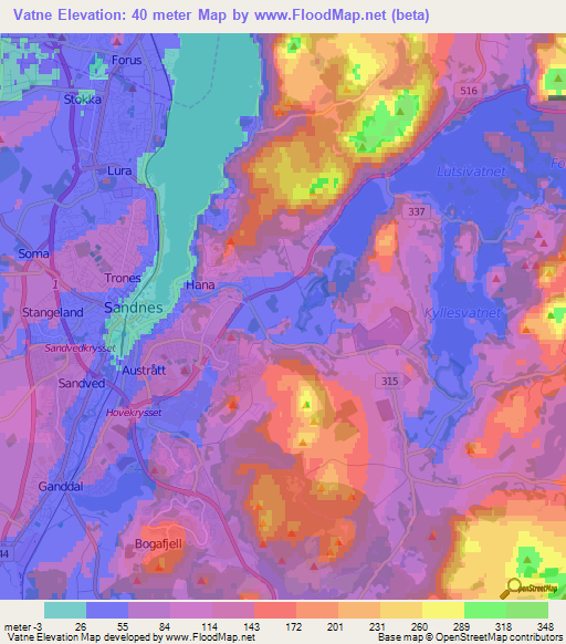 Vatne,Norway Elevation Map