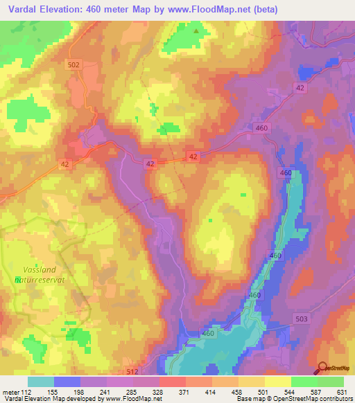 Vardal,Norway Elevation Map