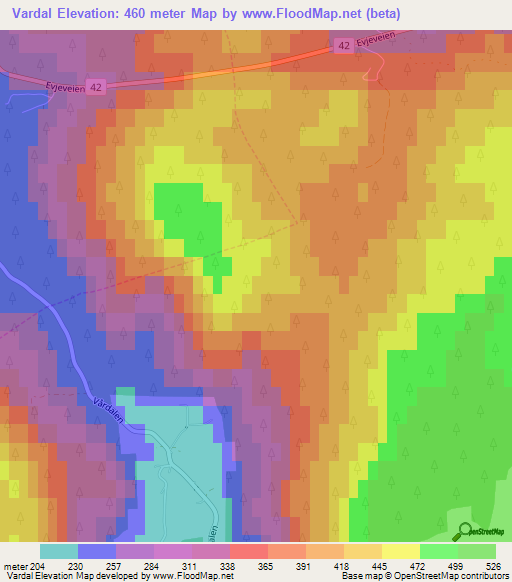 Vardal,Norway Elevation Map