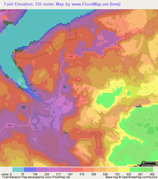 Tveit,Norway Elevation Map