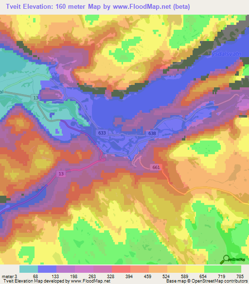 Tveit,Norway Elevation Map