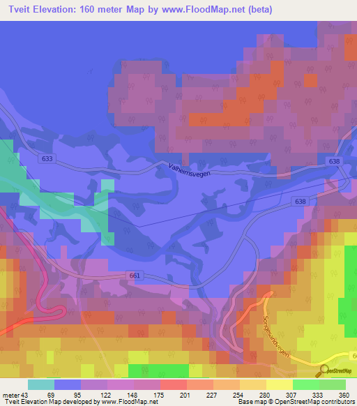 Tveit,Norway Elevation Map