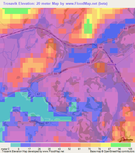 Trosavik,Norway Elevation Map