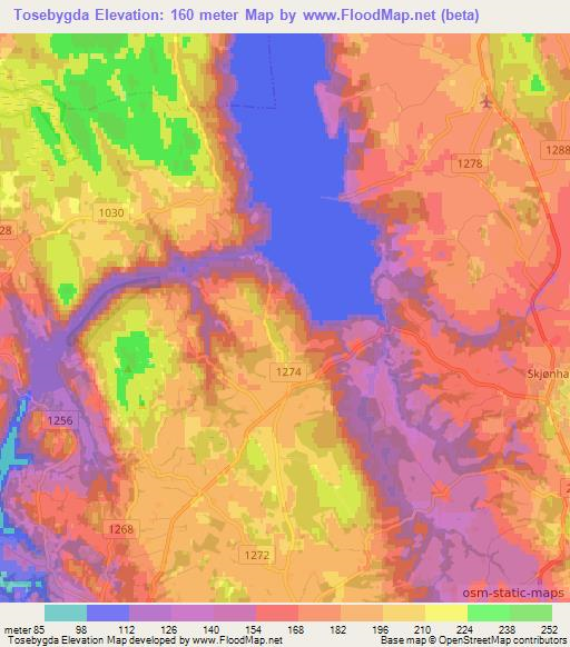 Tosebygda,Norway Elevation Map