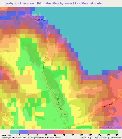 Tosebygda,Norway Elevation Map