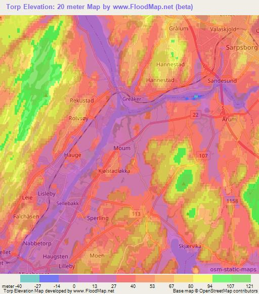 Torp,Norway Elevation Map