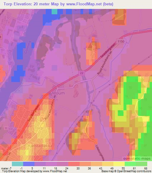 Torp,Norway Elevation Map