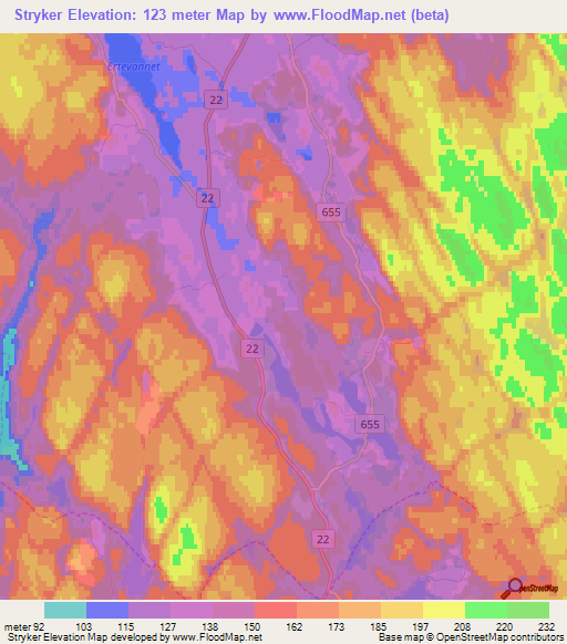 Stryker,Norway Elevation Map